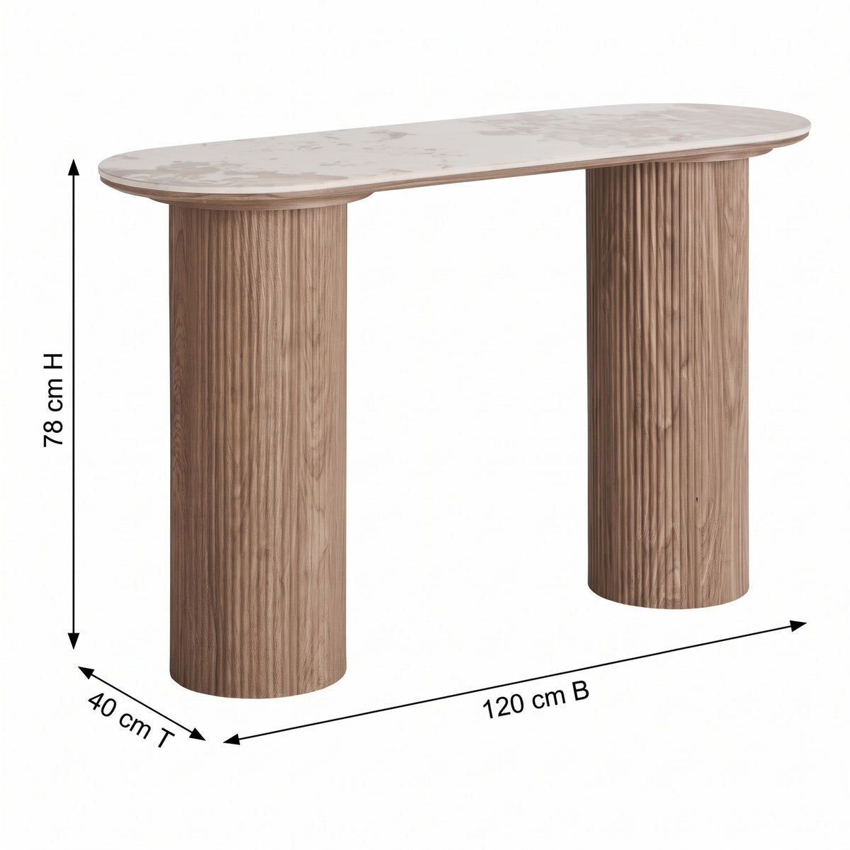 Konsolbord Delft i hvid, keramik, MDF, dekorationspapir, træramme, 120 x 40 x 78 cm