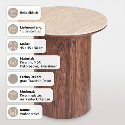 Sidebord Delft i grå, keramik, MDF, dekorationspapir, træramme, 45 x 45 x 50 cm