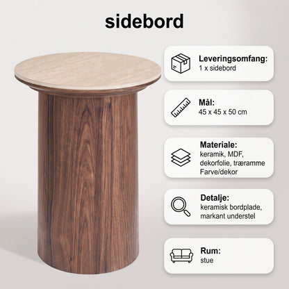 Sidebord Delft i grå, keramik, MDF, dekorationspapir, træramme, 45 x 45 x 50 cm