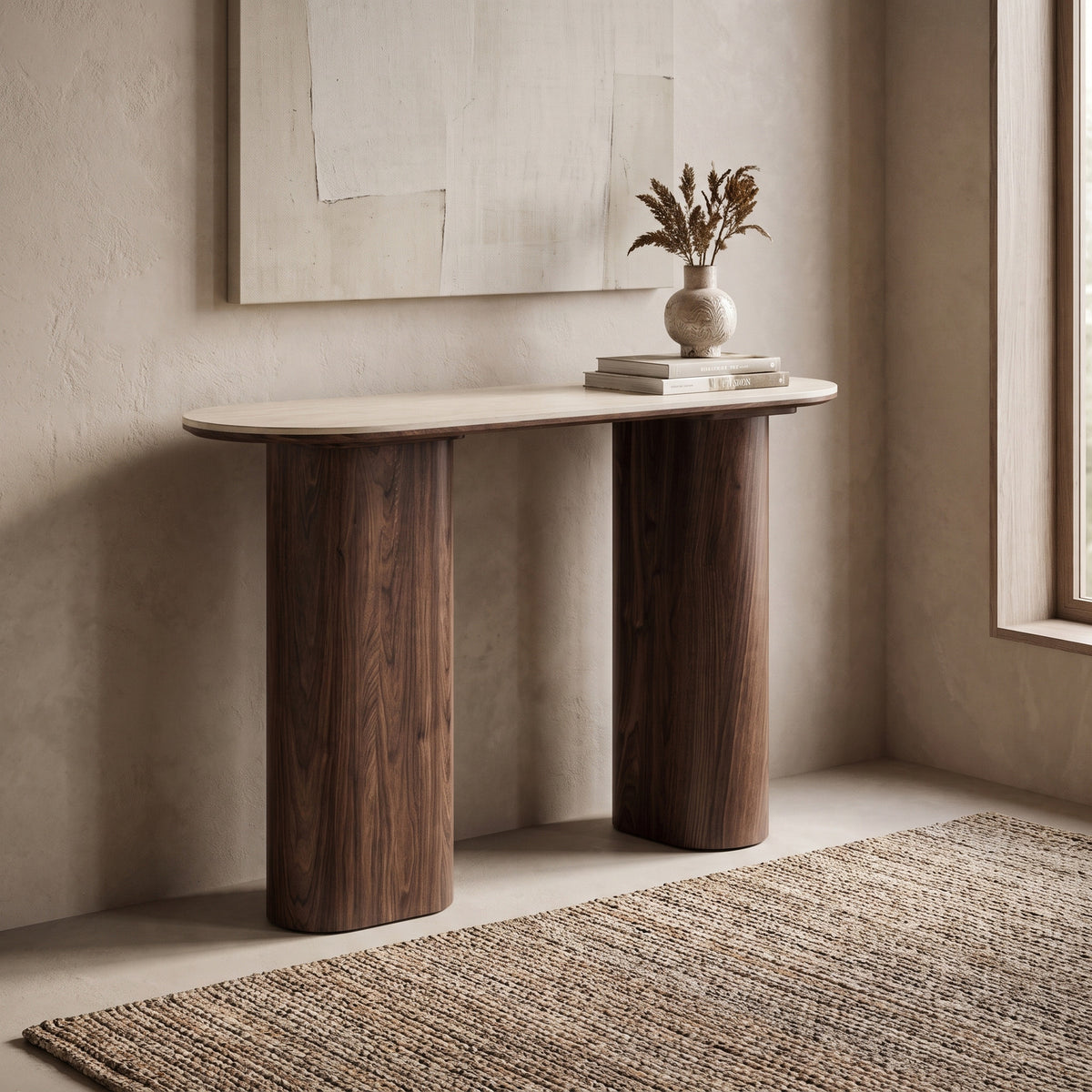 Konsolbord Delft i grå, keramik, MDF, dekorationspapir, træramme, 120 x 40 x 78 cm