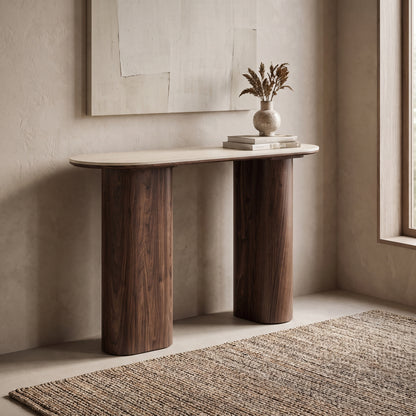 Konsolbord Delft i grå, keramik, MDF, dekorationspapir, træramme, 120 x 40 x 78 cm