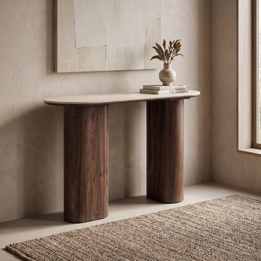 Konsolbord Delft i grå, keramik, MDF, dekorationspapir, træramme, 120 x 40 x 78 cm
