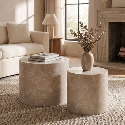 Seoul sofabordssæt med 2 borde i beige marmorlook - 48 x 48 x 40 cm