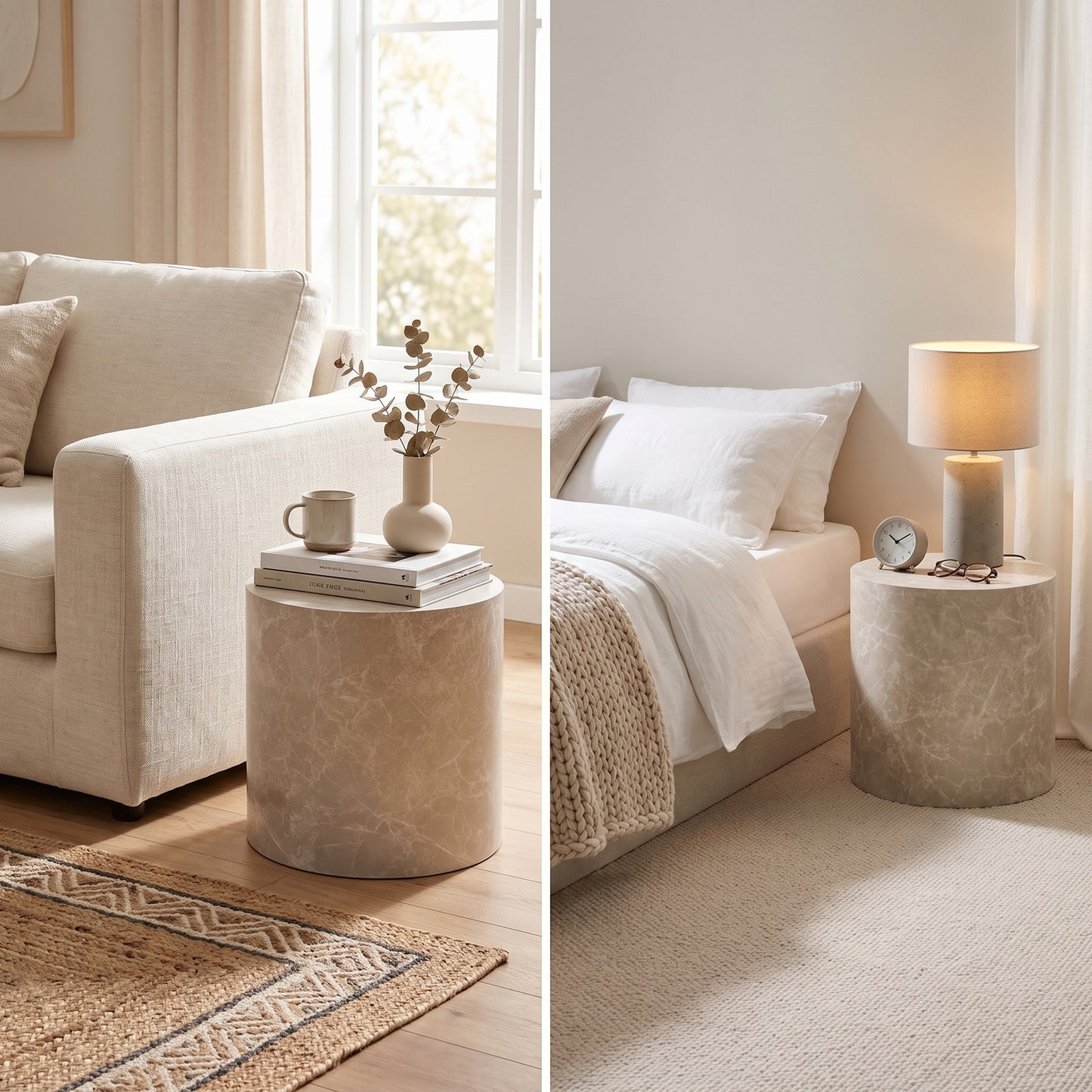 Seoul sofabordssæt med 2 borde i beige marmorlook - 48 x 48 x 40 cm
