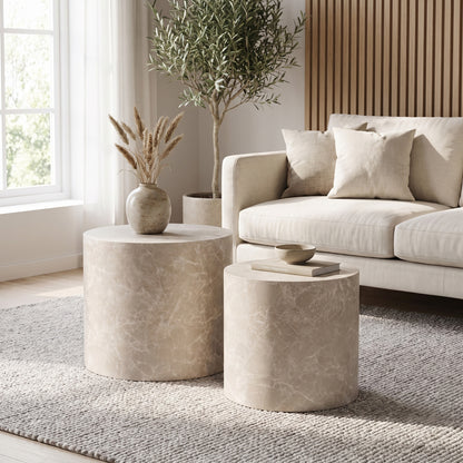 Seoul sofabordssæt med 2 borde i beige marmorlook - 48 x 48 x 40 cm