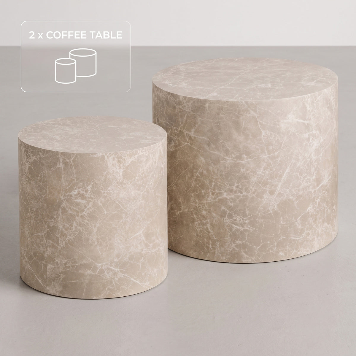 Seoul sofabordssæt med 2 borde i beige marmorlook - 48 x 48 x 40 cm