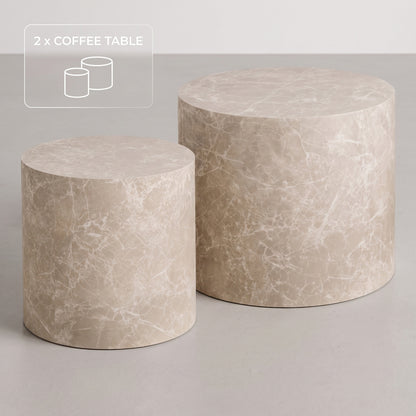 Seoul sofabordssæt med 2 borde i beige marmorlook - 48 x 48 x 40 cm