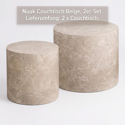 Seoul sofabordssæt med 2 borde i beige marmorlook - 48 x 48 x 40 cm