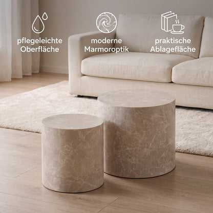 Seoul sofabordssæt med 2 borde i beige marmorlook - 48 x 48 x 40 cm