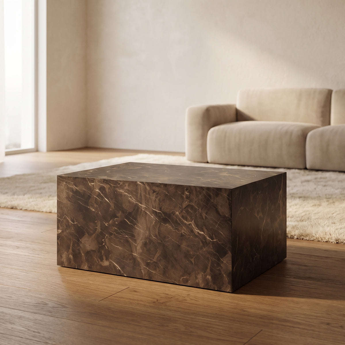 Seoul sofabord i brun marmorlook, 60 x 80 x 40 cm