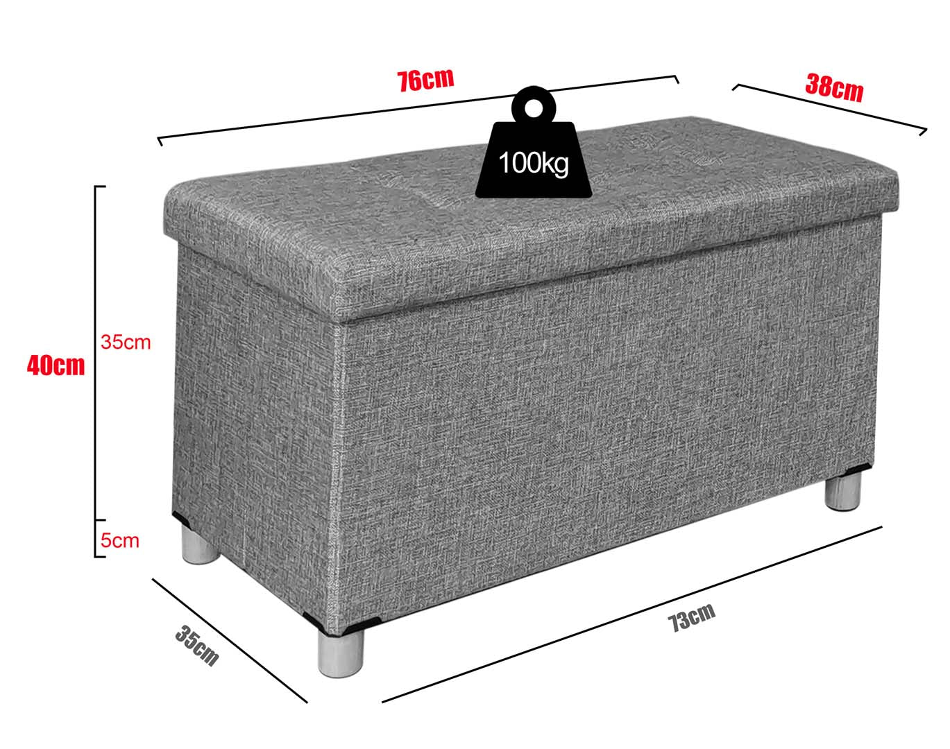 Geneve puf 76 x 40 cm med opbevaring