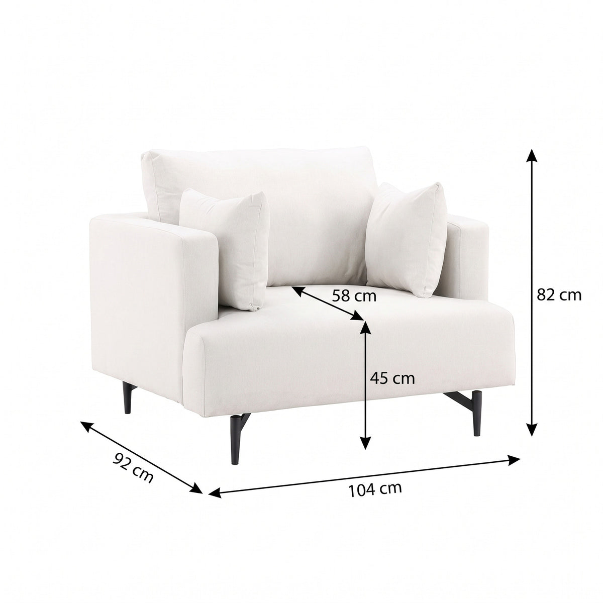 Lænestol Lugano, polyester/stof og metal, 104 x 92 x 82 cm