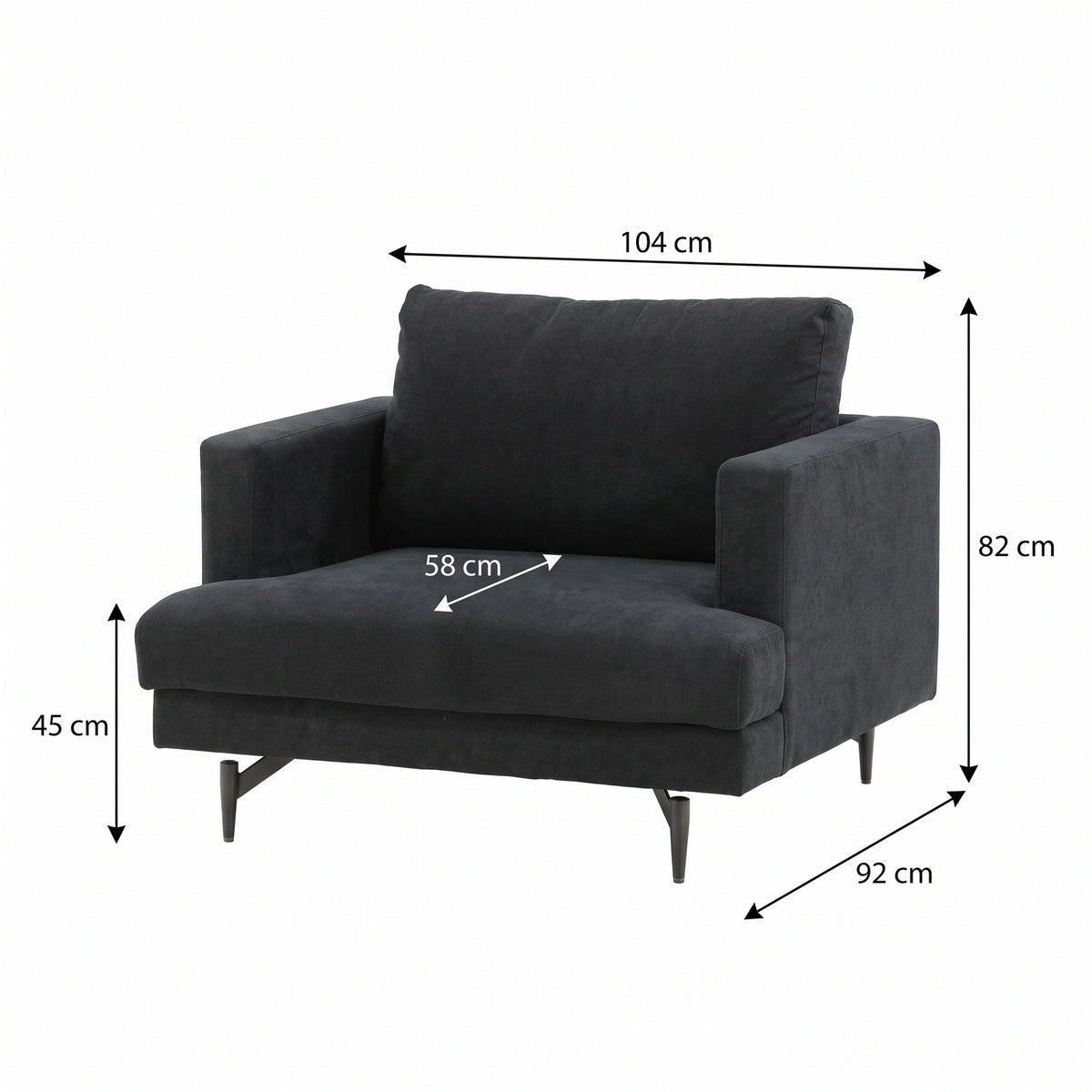 Lænestol Lugano, polyester/stof og metal, 104 x 92 x 82 cm