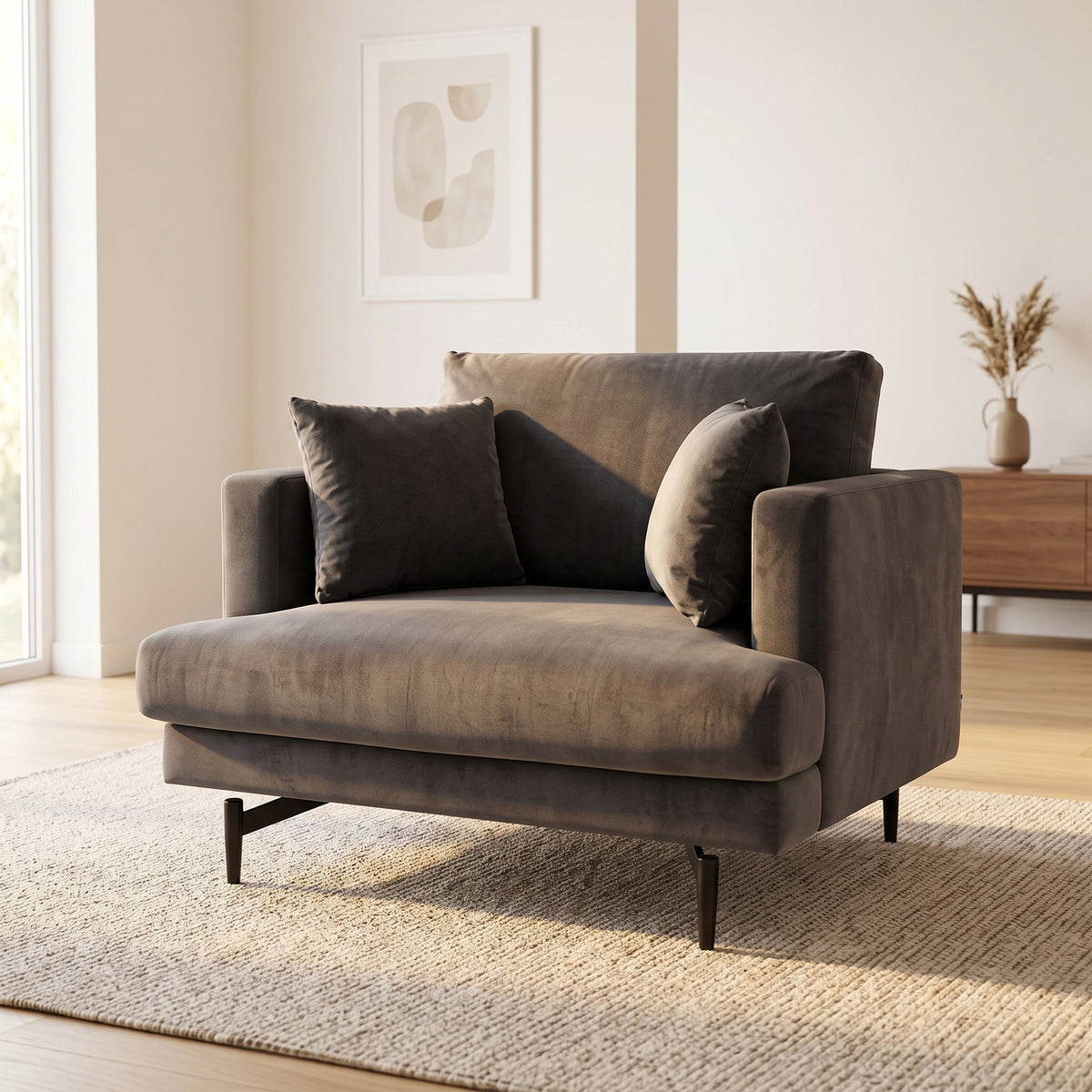 Lænestol Lugano, polyester/stof og metal, 104 x 92 x 82 cm