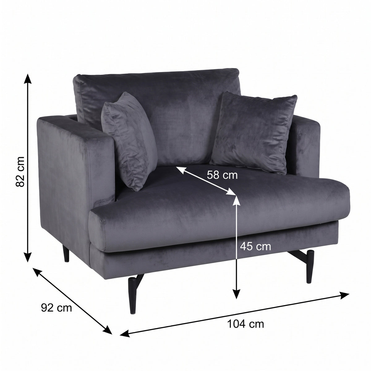 Lænestol Lugano, polyester/stof og metal, 104 x 92 x 82 cm