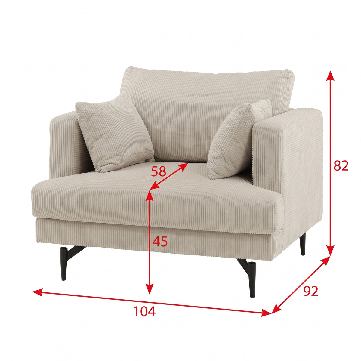 Lænestol Lugano, polyester/stof og metal, 104 x 92 x 82 cm