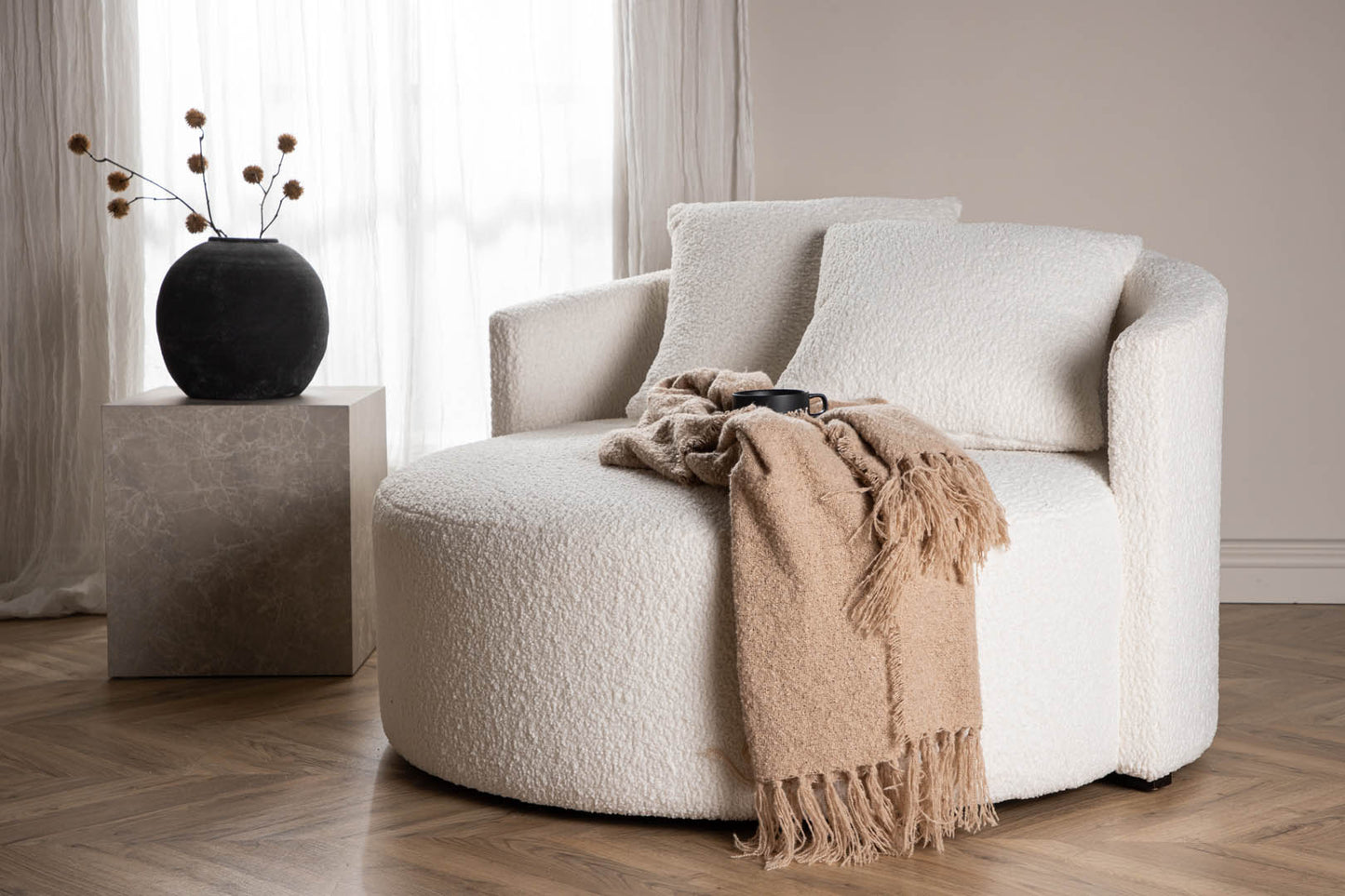Bodrum 2-personers sofa Ø116 cm i beige/hvid