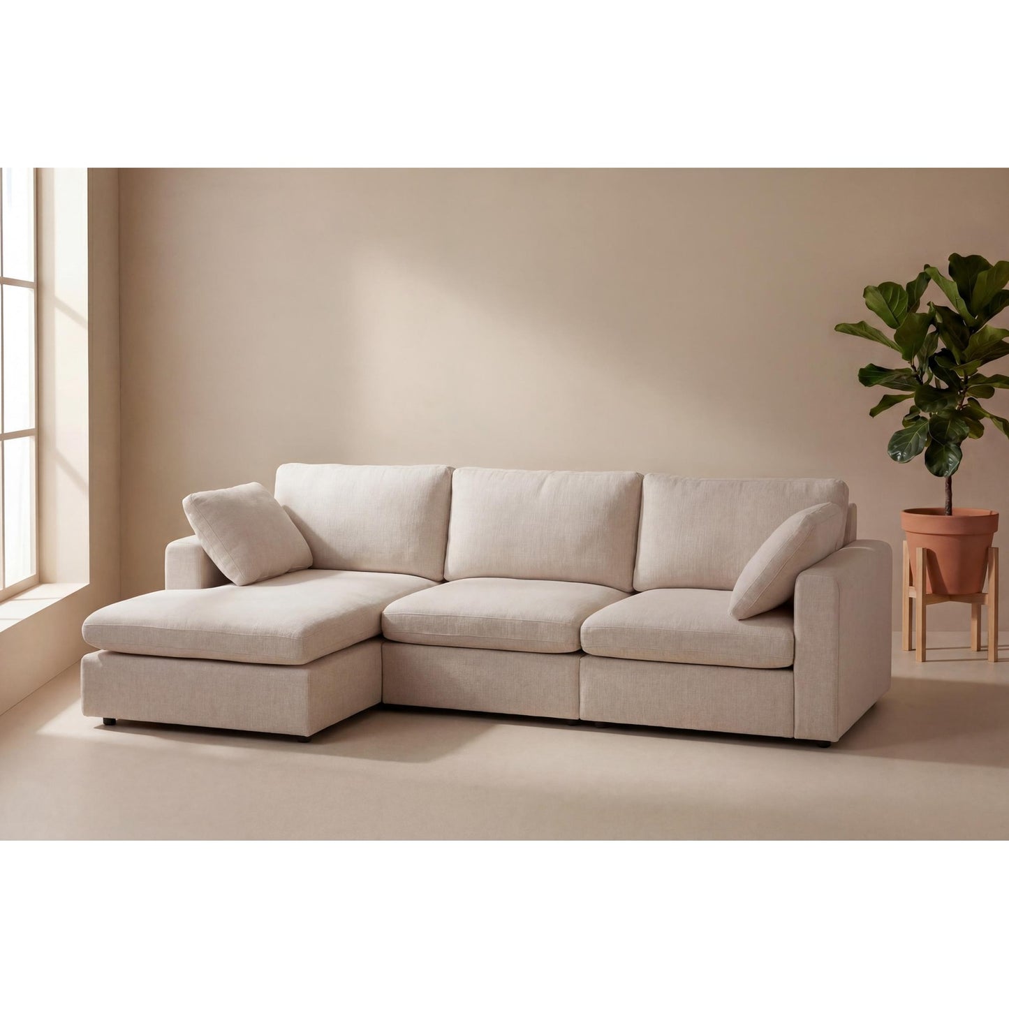 Wien chaiselongsofa med mikrofiberbetræk, højre- eller venstrevendt, inkl. 2 puder - 296 cm bredde