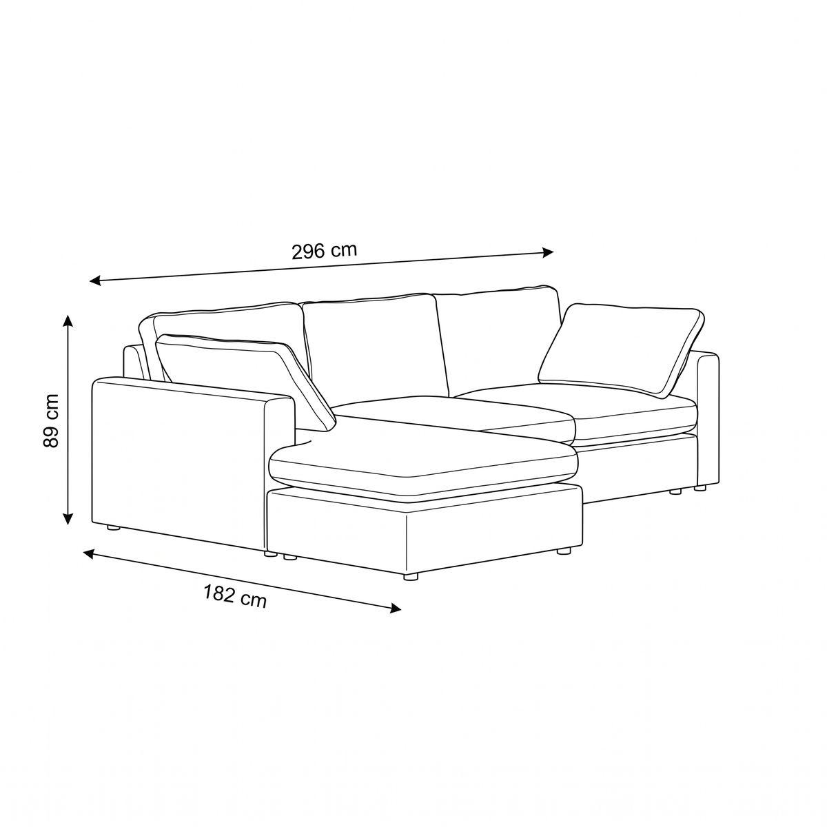 Wien chaiselongsofa med mikrofiberbetræk, højre- eller venstrevendt, inkl. 2 puder - 296 cm bredde