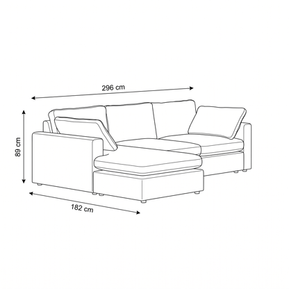 Wien chaiselongsofa med mikrofiberbetræk, højre- eller venstrevendt, inkl. 2 puder - 296 cm bredde