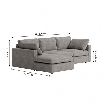 Wien chaiselongsofa med mikrofiberbetræk, højre- eller venstrevendt, inkl. 2 puder - 296 cm bredde