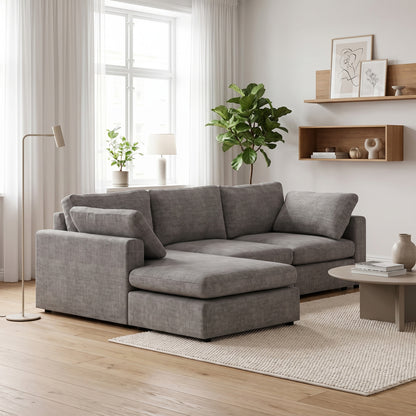 Wien chaiselongsofa med mikrofiberbetræk, højre- eller venstrevendt, inkl. 2 puder - 296 cm bredde