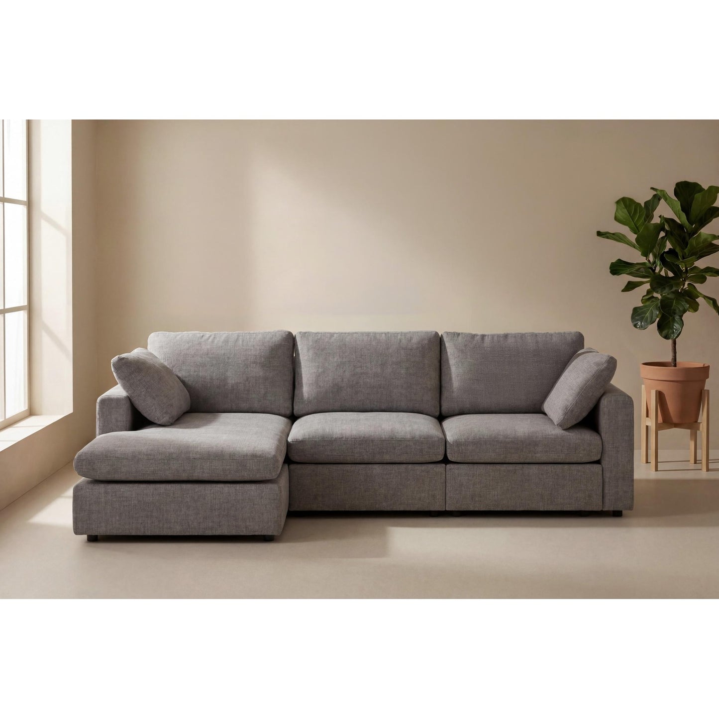 Wien chaiselongsofa med mikrofiberbetræk, højre- eller venstrevendt, inkl. 2 puder - 296 cm bredde