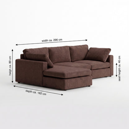 Wien chaiselongsofa med mikrofiberbetræk, højre- eller venstrevendt, inkl. 2 puder - 296 cm bredde