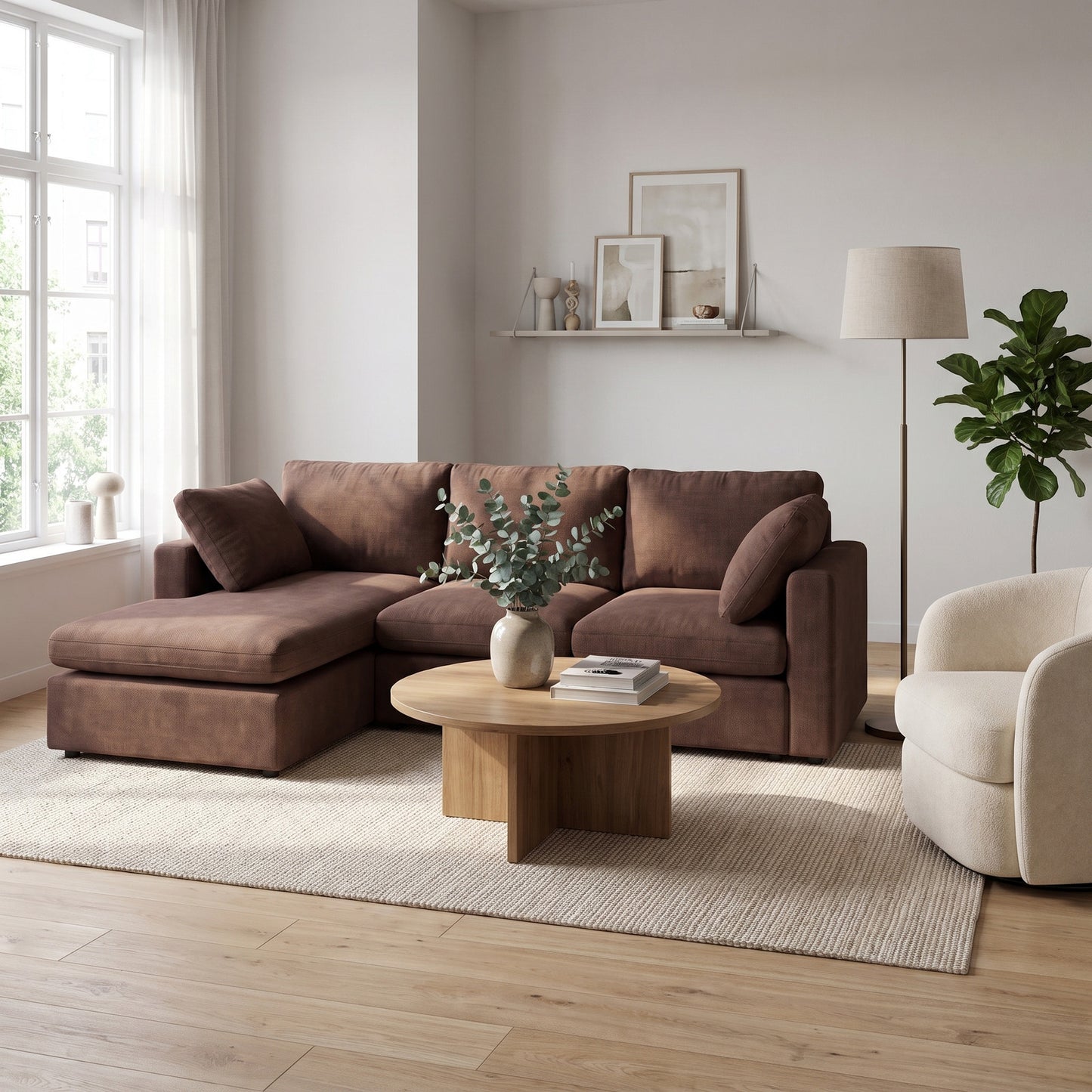 Wien chaiselongsofa med mikrofiberbetræk, højre- eller venstrevendt, inkl. 2 puder - 296 cm bredde