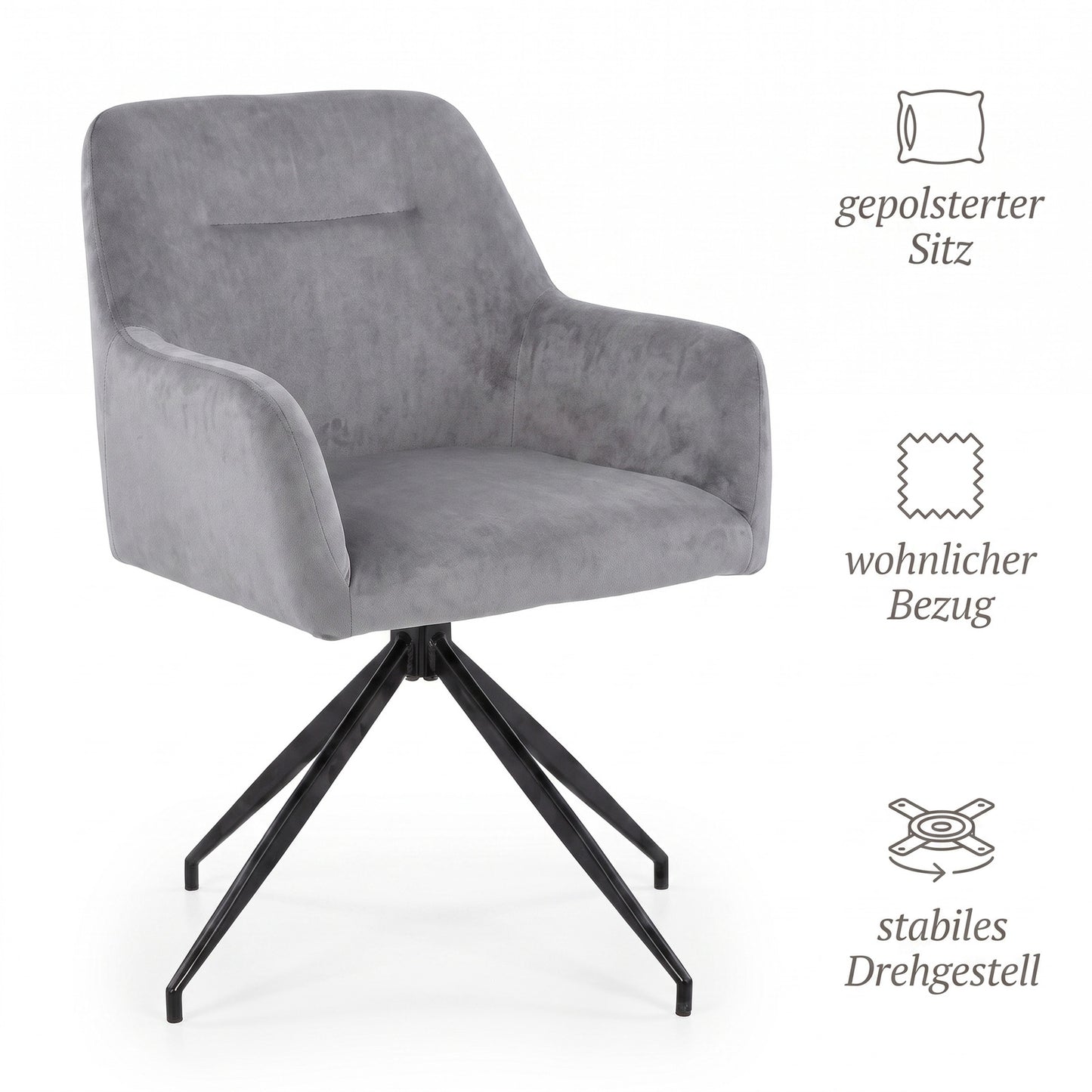 Salzburg spisebordsstol i velour med 360° drejefunktion
