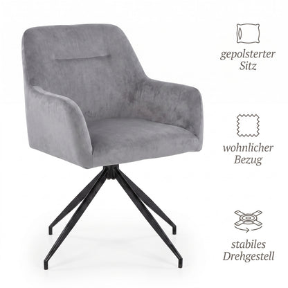 Salzburg spisebordsstol i velour med 360° drejefunktion