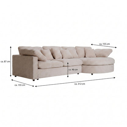 Innsbruck chaiselongsofa i bouclé, højrevendt, inkl. 7 puder - 312 cm bredde