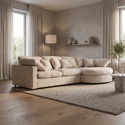 Innsbruck chaiselongsofa i bouclé, højrevendt, inkl. 7 puder - 312 cm bredde
