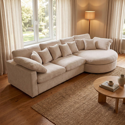 Innsbruck chaiselongsofa i bouclé, højrevendt, inkl. 7 puder - 312 cm bredde