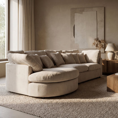 Innsbruck chaiselongsofa i bouclé, venstrevendt, inkl. 7 puder - 312 cm bredde