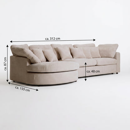 Innsbruck chaiselongsofa i bouclé, venstrevendt, inkl. 7 puder - 312 cm bredde