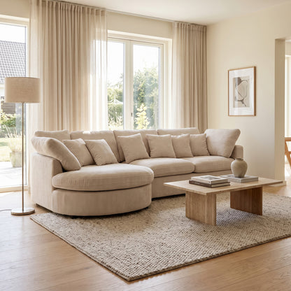 Innsbruck chaiselongsofa i bouclé, venstrevendt, inkl. 7 puder - 312 cm bredde