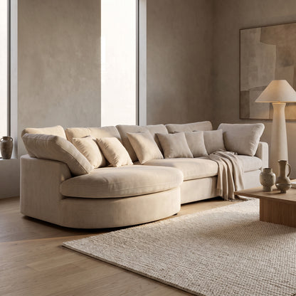 Innsbruck chaiselongsofa i bouclé, venstrevendt, inkl. 7 puder - 312 cm bredde