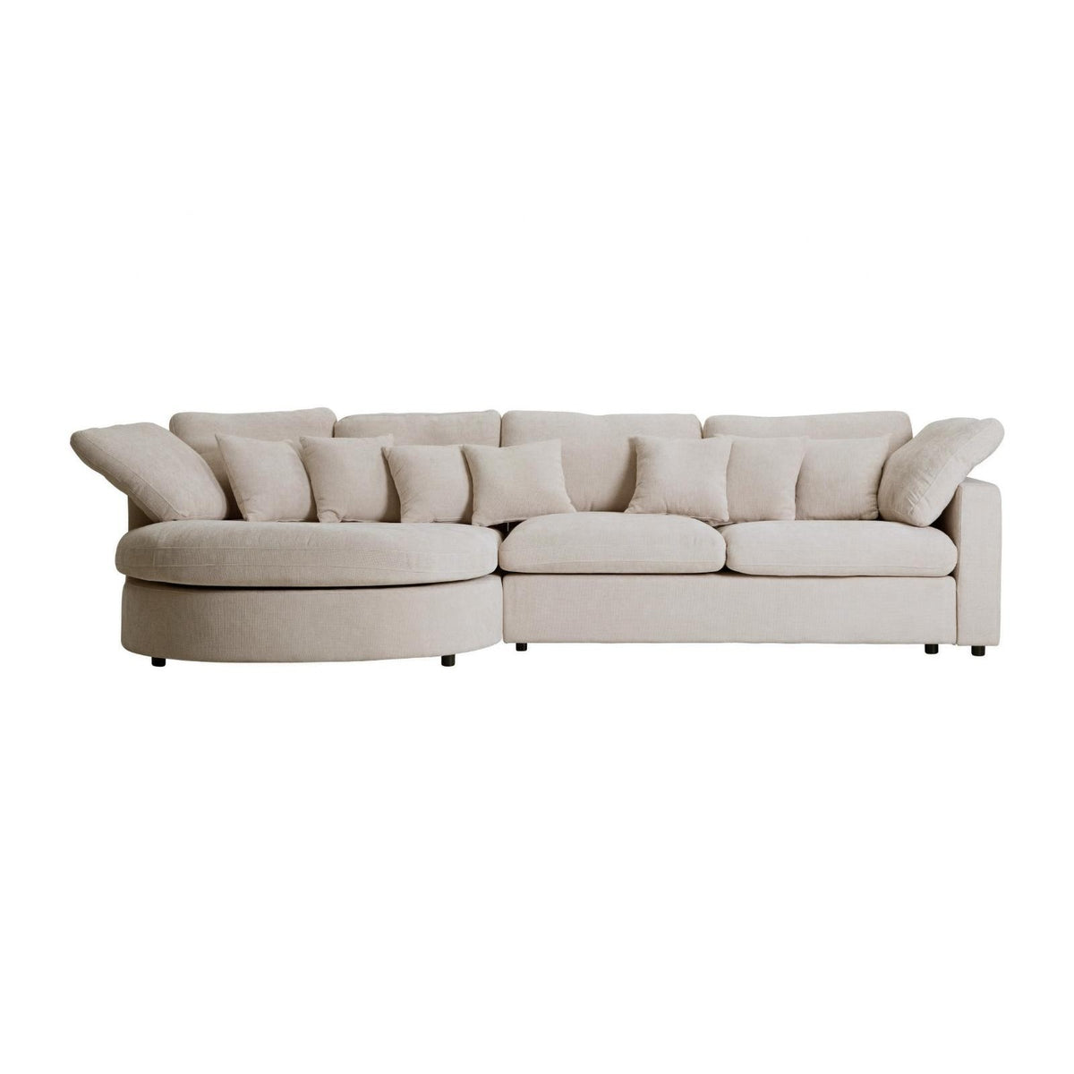 Innsbruck chaiselongsofa i bouclé, venstrevendt, inkl. 7 puder - 312 cm bredde