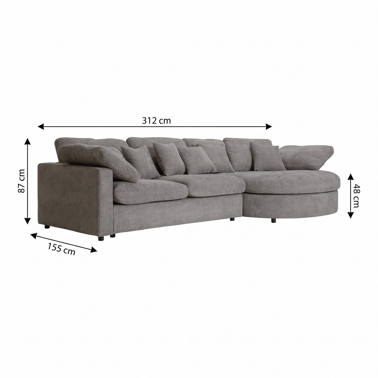 Innsbruck chaiselongsofa i bouclé, højrevendt, inkl. 7 puder - 312 cm bredde