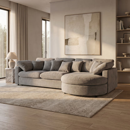 Innsbruck chaiselongsofa i bouclé, højrevendt, inkl. 7 puder - 312 cm bredde