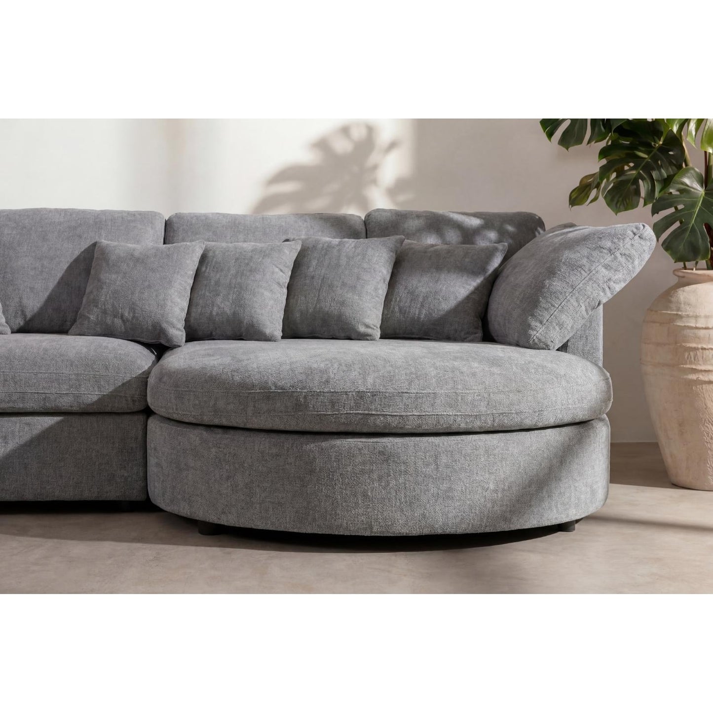 Innsbruck chaiselongsofa i bouclé, højrevendt, inkl. 7 puder - 312 cm bredde