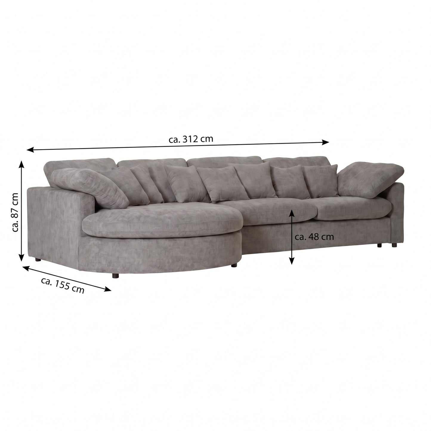 Innsbruck chaiselongsofa i bouclé, venstrevendt, inkl. 7 puder - 312 cm bredde