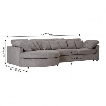 Innsbruck chaiselongsofa i bouclé, venstrevendt, inkl. 7 puder - 312 cm bredde