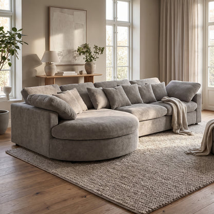 Innsbruck chaiselongsofa i bouclé, venstrevendt, inkl. 7 puder - 312 cm bredde