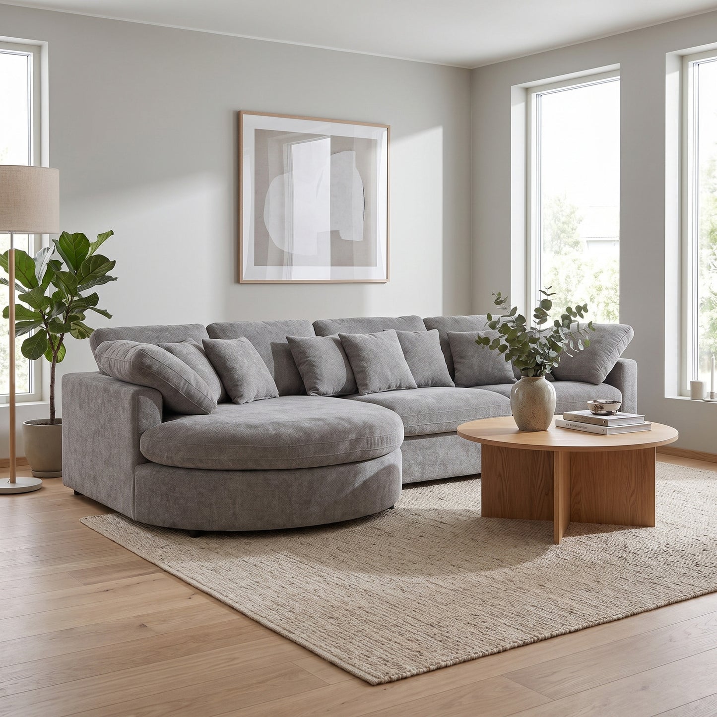 Innsbruck chaiselongsofa i bouclé, venstrevendt, inkl. 7 puder - 312 cm bredde