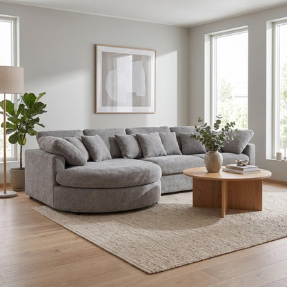 Innsbruck chaiselongsofa i bouclé, venstrevendt, inkl. 7 puder - 312 cm bredde