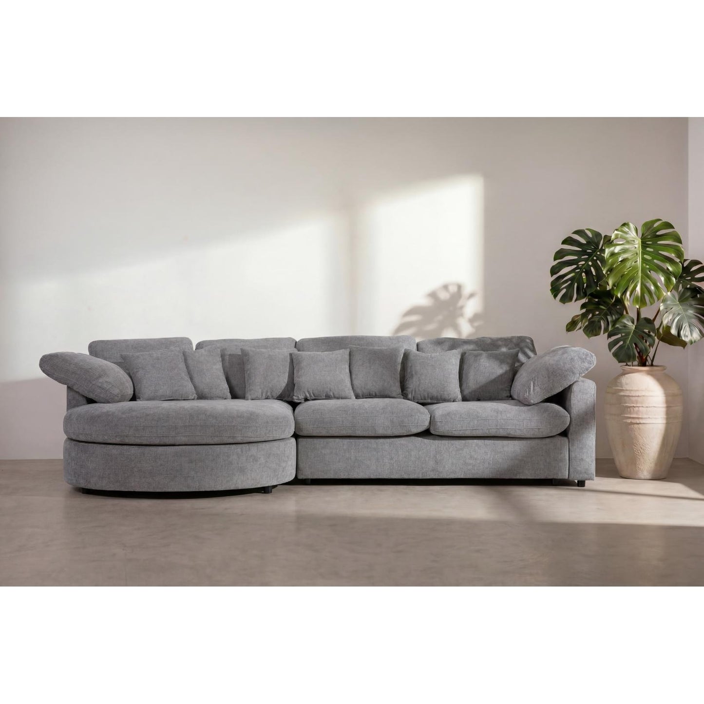 Innsbruck chaiselongsofa i bouclé, venstrevendt, inkl. 7 puder - 312 cm bredde