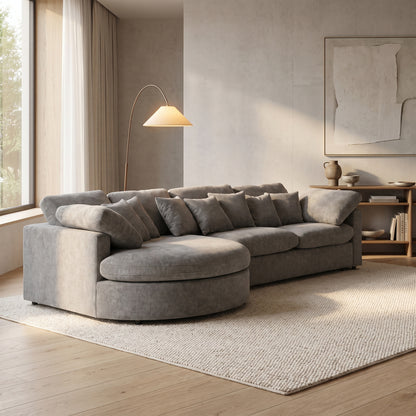 Innsbruck chaiselongsofa i bouclé, venstrevendt, inkl. 7 puder - 312 cm bredde