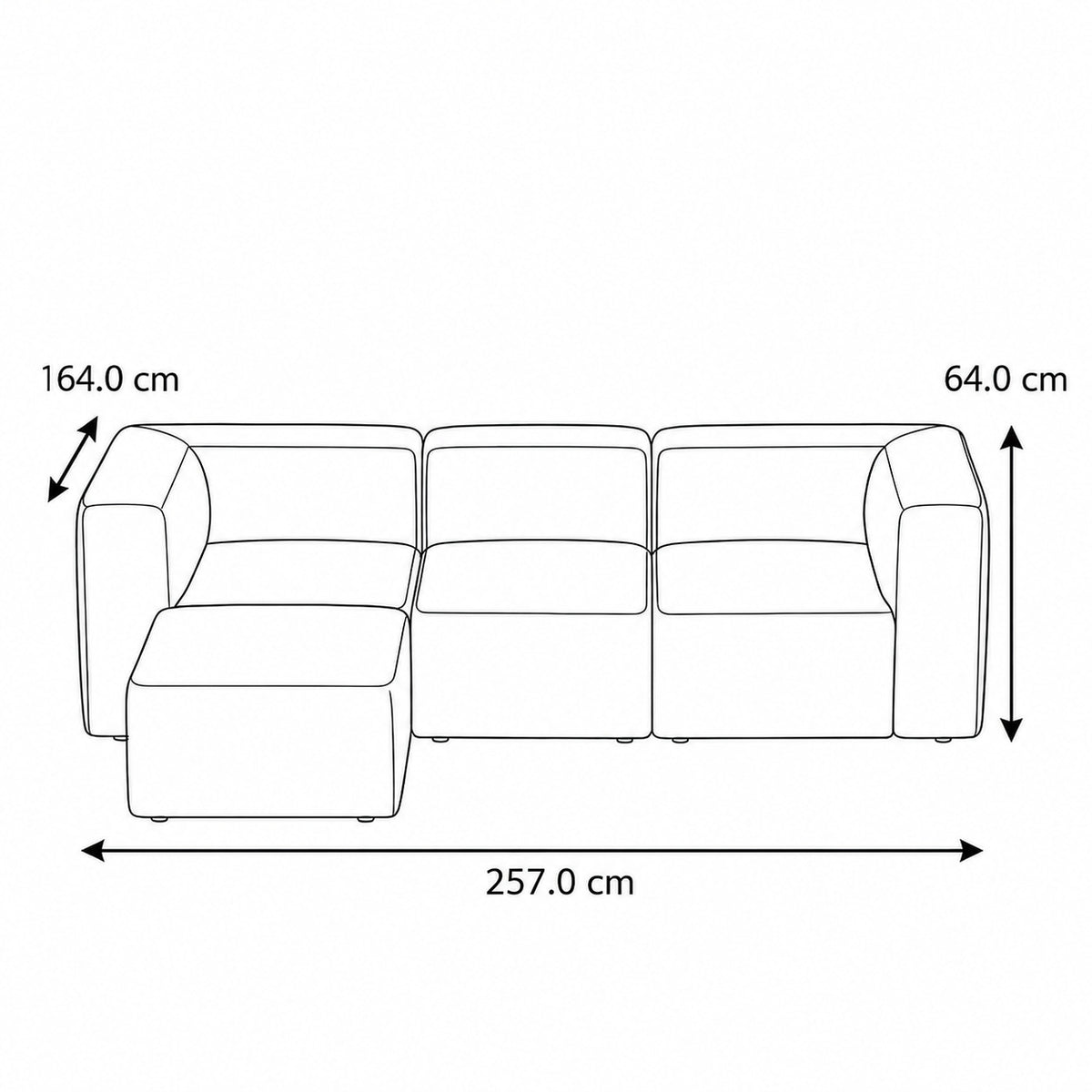 Warszawa chaiselongsofa venstrevendt 257 x 64 cm